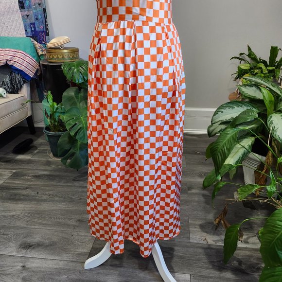 Vintage 1990's Orange & White Check Maxi Dress - Picture 5 of 9